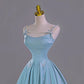 Blaues langes Satin-Ballkleid, Abendkleid, Partykleid, NV4861