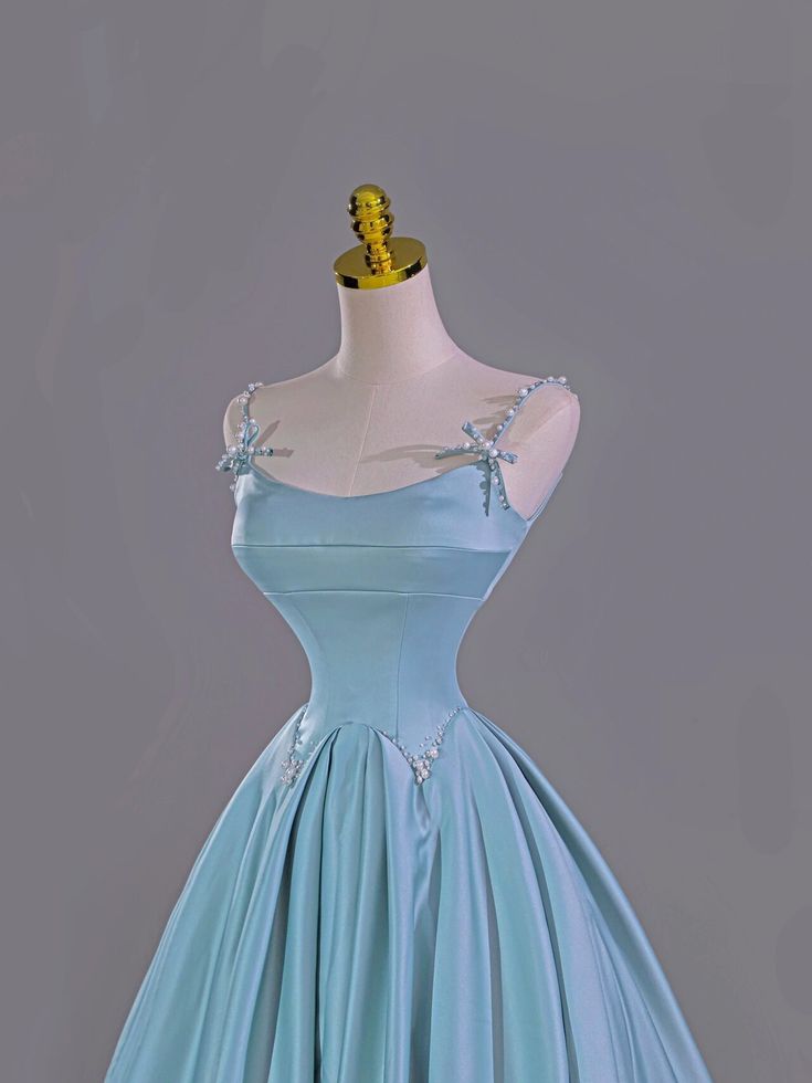 Blaues langes Satin-Ballkleid, Abendkleid, Partykleid, NV4861
