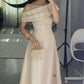 Beige ladies elegant long prom dress evening dress party dress nv2878