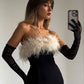 Black fashion chic stitching feather slim sexy women's long evening dress party high slit dress nv2934