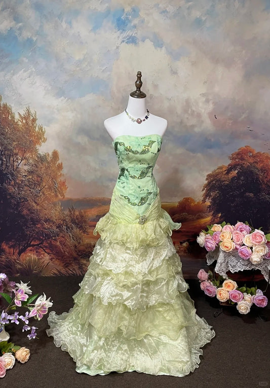 Robe de soirée longue en tulle vert, élégante et vintage, à fleurs, exquise, perlée, longueur au sol, robe de bal, nv4081