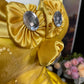Robe de bal longue en satin pailleté et strass jaune brillant, longueur au sol, style rétro, nv5158