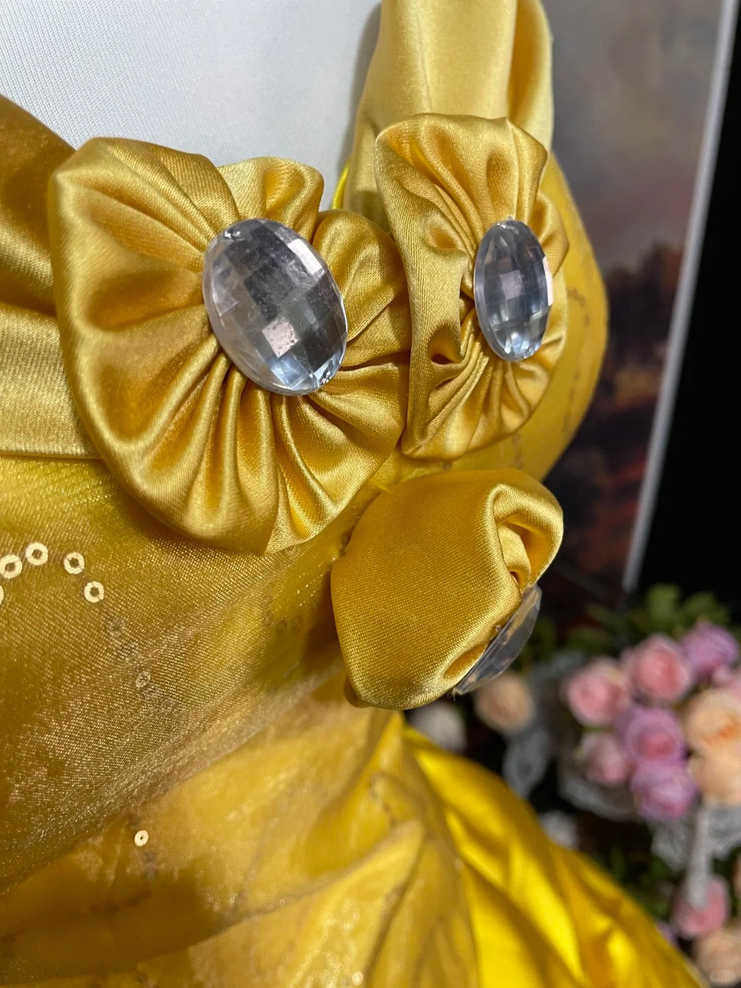 Robe de bal longue en satin pailleté et strass jaune brillant, longueur au sol, style rétro, nv5158