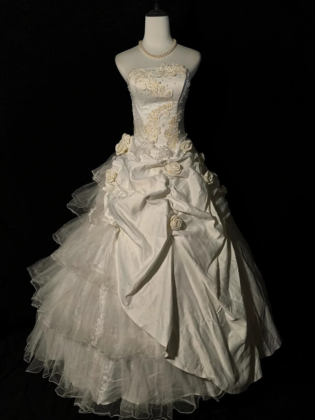 Robe de soirée longue élégante en satin ivoire à fleurs, robe de mariée nv4185