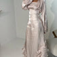 Champagner Mode Elegante Rüschen Rüschen Lange Tüll Ballkleid Abendkleid Partykleid nv3433