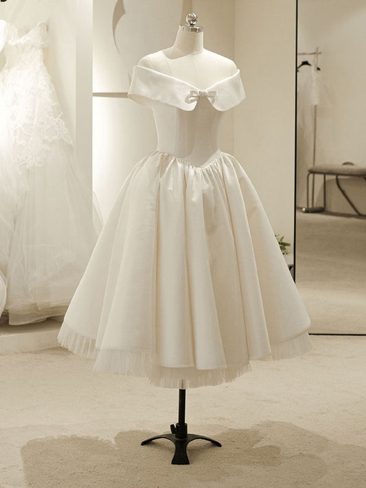 Weißer Tüll schlichtes elegantes süßes kurzes Abendkleid Partykleid Homecomingkleid Hochzeitskleid nv2823