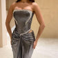 Silver tube top rhinestone fashionable waist-baring long ball gown evening dress nv2931