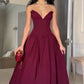 Burgundy A-line Princess V-neck Floor-length  Long Ball Gown Evening Dress nv1933