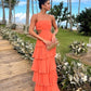 Orange trägerloses, gestuftes A-Linien-Abendkleid, langes Ballkleid, Partykleid, nv2207