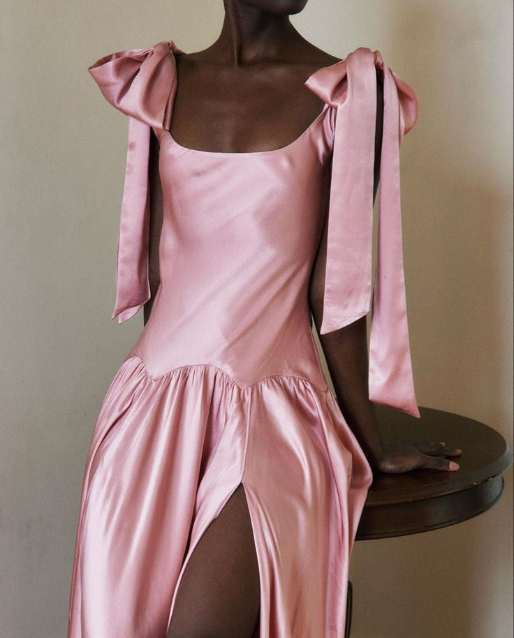 Robe de soirée longue en satin rose, élégante, col carré, bretelles spaghetti, robe de bal, robe de soirée ...