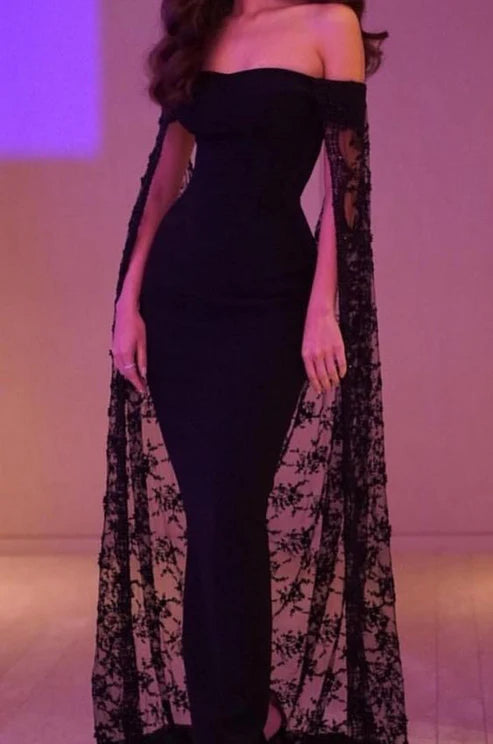 Robe de soirée sirène noire, noble et élégante, en dentelle fine, longue et élégante, robe de bal traînante, robe de soirée nv1914