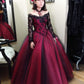 Red gorgeous vintage exquisite lace long tulle ball gown evening dress nv3373