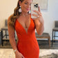 Blue/Purple/Orange/Pink Mermaid Deep V Neck Royal Blue Long Prom Dress with Beading nv951