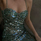 Robe de soirée longue à paillettes vertes brillantes, robe de cocktail, robe de soirée, robe de soirée, nv4759