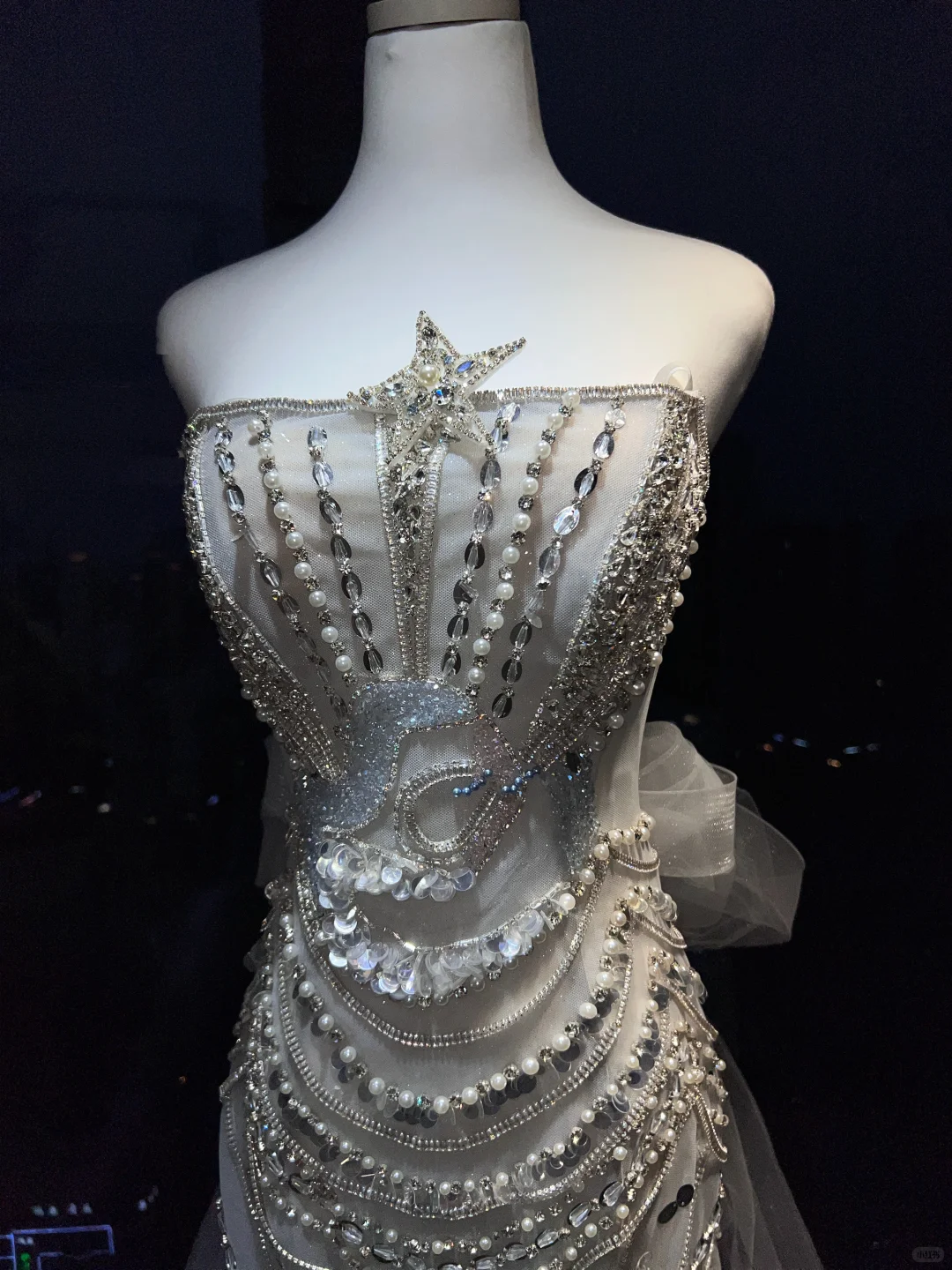 Strapless Silver White Mermaid Gown Hand Beaded Rhinestone Tiered Petal Glitter Tulle Prom Dress  NV7027