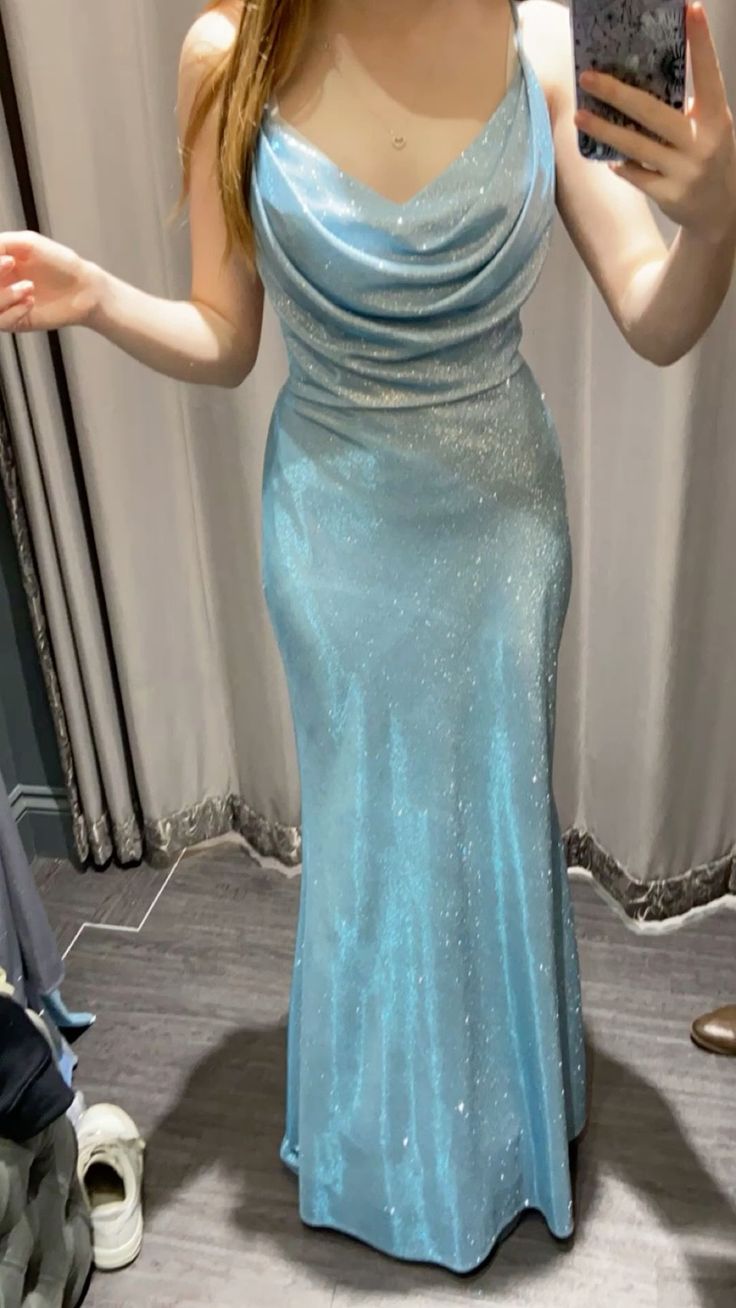 Robe de soirée élégante en satin bleu brillant, longue, longueur au sol, robe de bal, robe de fête d'anniversaire, robe de bal, robe de remise de diplôme, nv4009