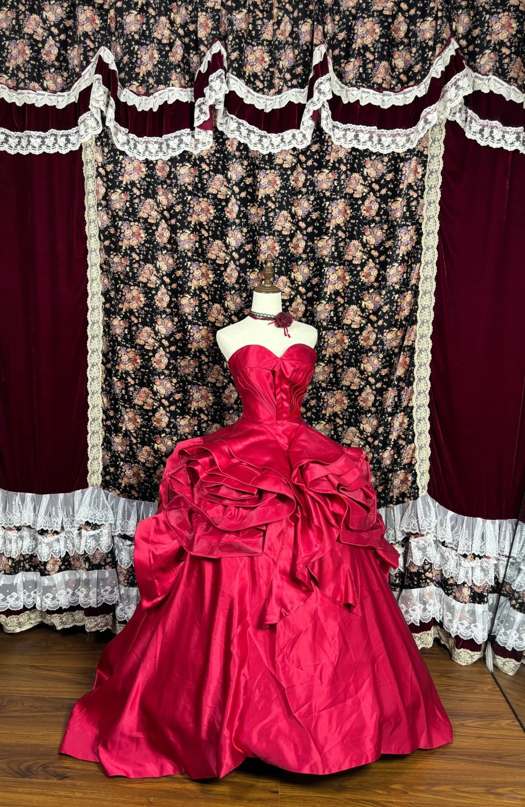 Rotes langes Satin-Ballkleid-Abendkleid Quinceanera-Kleid NV4644