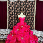 Dunkelrosa Blumenprinzessin langes Tüll-Ballkleid Abendkleid Quinceanera Kleid NV4655