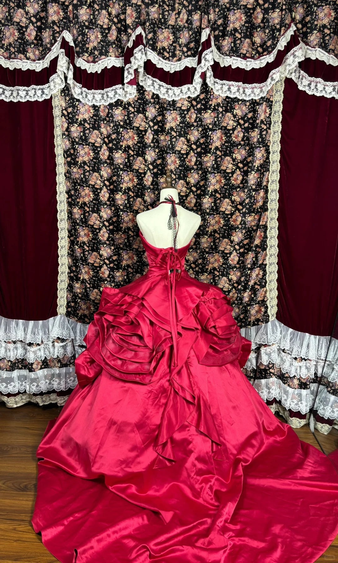Rotes langes Satin-Ballkleid-Abendkleid Quinceanera-Kleid NV4644