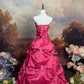 Rosarotes, perlenbesetztes, langes Satin-Ballkleid, nv5143