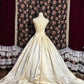 Robe de soirée princesse jaune crème, magnifique, exquise, bretelles spaghetti, longue, en satin, longueur au sol, traîne, nv4018