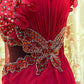 Rotes funkelndes Fee-Elegantes zartes Perlen-Schmetterlings-Kurzes Chiffon-Tüll-Heimkehrkleid-Abschlussballkleid-Abendkleid-Partykleid-Abschlussballkleid nv4014