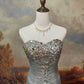 Robe de soirée longue en tulle gris argenté, élégante et vintage, ornée de pierres précieuses et de perles, robe de bal nv4079
