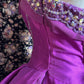 Robe de soirée longue et élégante à paillettes violettes et perles, longueur au sol, nv4177