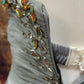 Robe de soirée longue en tulle gris argenté, élégante et vintage, ornée de pierres précieuses et de perles, robe de bal nv4079