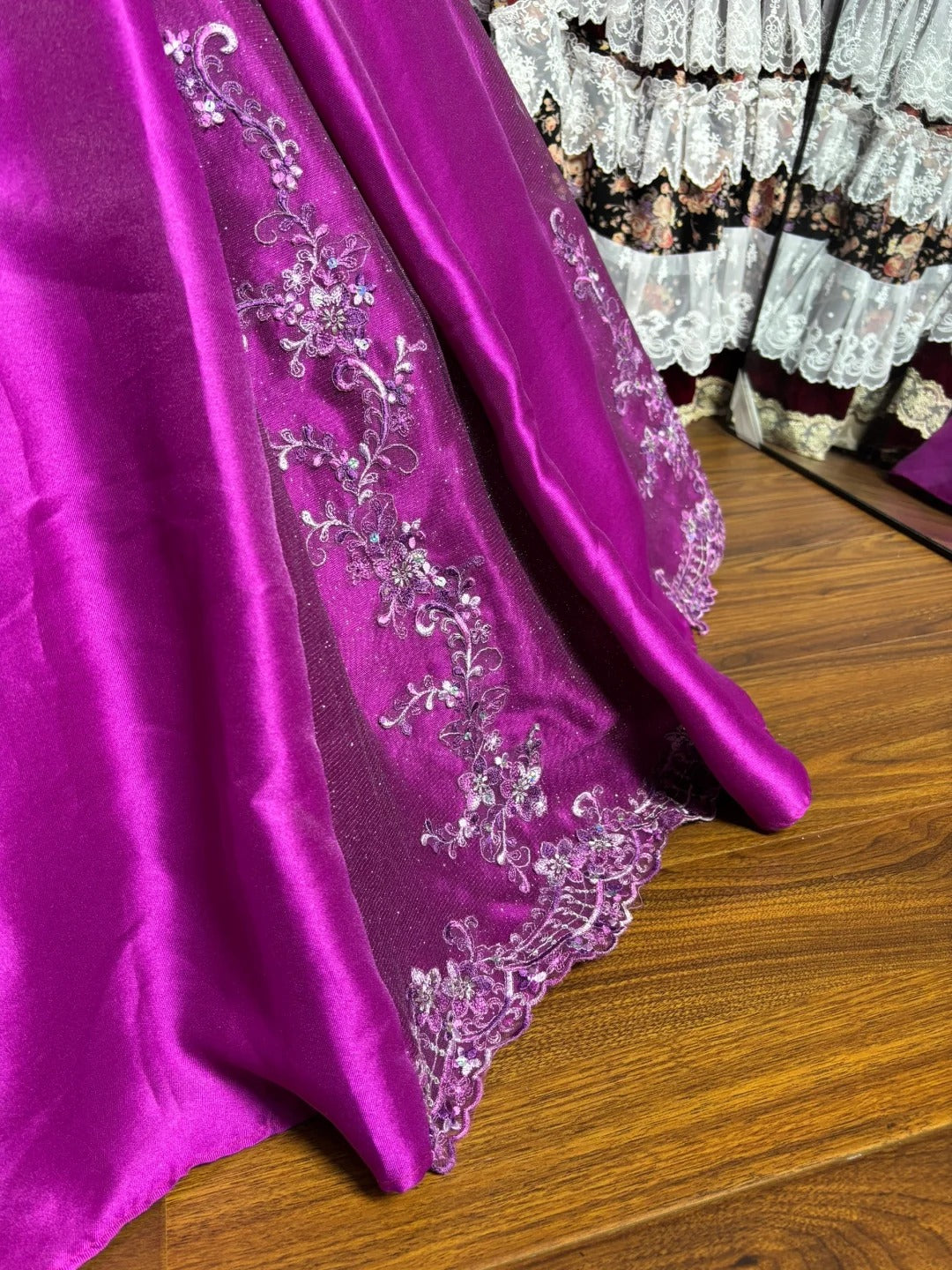 Robe de soirée longue et élégante à paillettes violettes et perles, longueur au sol, nv4177
