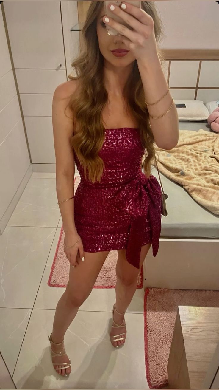 Robe de soirée courte à paillettes roses nv2920