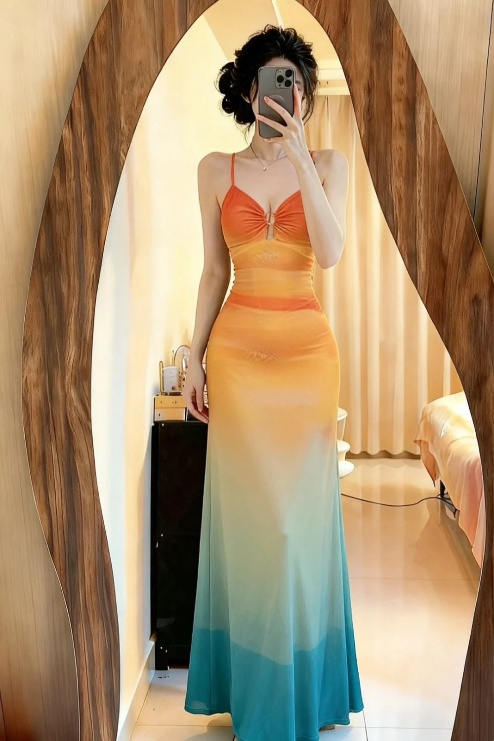 NiceVestidos - Robe de bal, robe de soirée longue dégradée orange-bleu NV5986