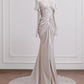 Champagnerweißes, modisches und elegantes Meerjungfrau-Kleid mit langen Ärmeln und langem Satin-Abschlussballkleid, Abendkleid NV4971