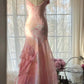 Elegant and romantic ruffled chiffon pink long prom dress nv5321
