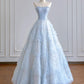 Robe de soirée longue en tulle et organza pailleté bleu clair brillant, longueur au sol, robe de bal, robe de remise de diplôme, nv5103