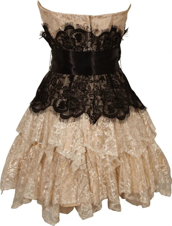 Robe de soirée courte en mousseline de soie et dentelle blanche/rose, tenue de fête d'anniversaire nv5302