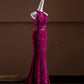 Robe de soirée longue rose à paillettes scintillantes nv4750