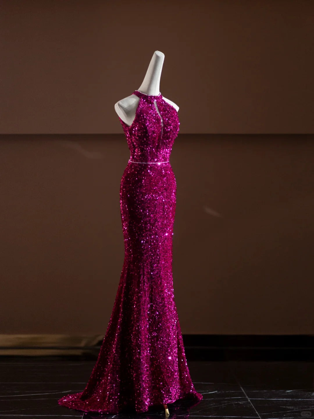 Robe de soirée longue rose à paillettes scintillantes nv4750