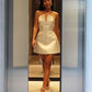 Robe de soirée courte moulante blanche à épaules dénudées, robe d'anniversaire, robe de retour à la maison nv2128
