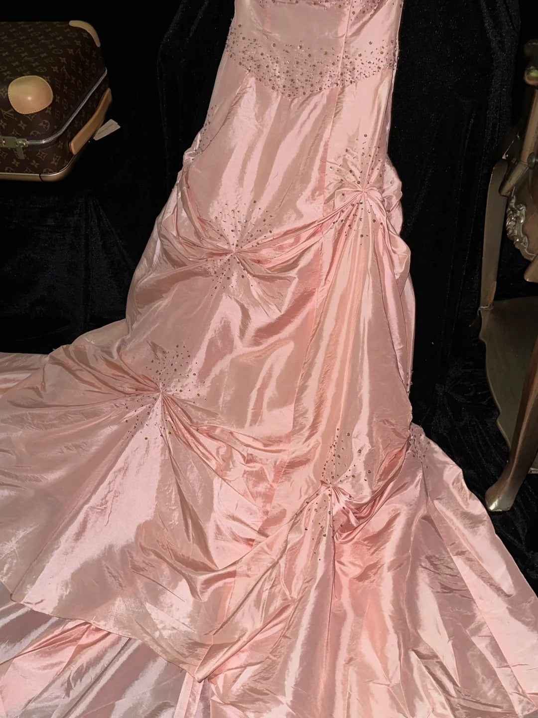 Robe de soirée longue en satin et tulle perlé, décolleté en cœur, rose clair, à la mode, nv5252