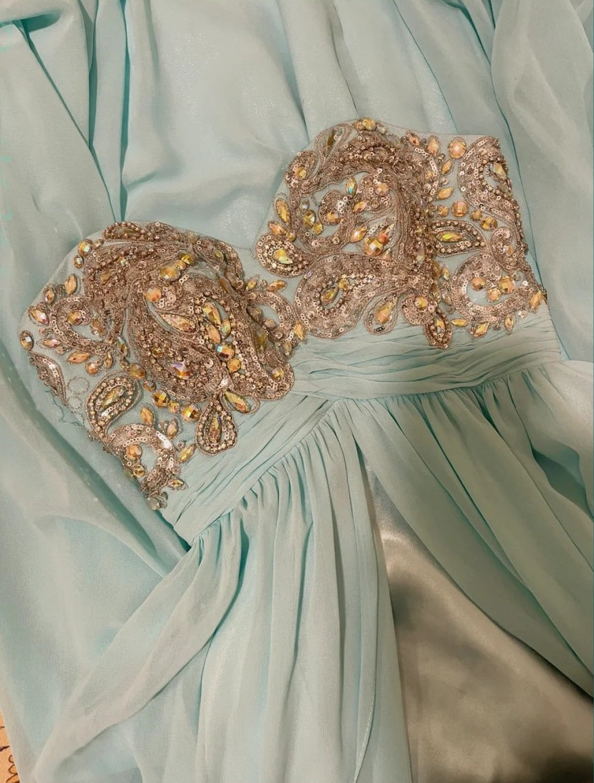 Blue beaded beautiful mermaid long chiffon ball gown evening dress party dress nv4322