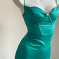Mintgrünes, modisches, kurzes Satin-Heimkehrkleid mit Spaghettiträgern, Geburtstagskleid, nv5160