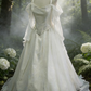 White Retro Long Evening Gown, Forest-Style Wedding Dress, Simple Wedding Dress NV6812