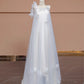 Weißes, geblümtes, langes Chiffon-Ballkleid, Abendkleid nv5076