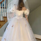 Weißes einfarbiges kleines Blumen-elegantes Tüll-langes Ballkleid-Hochzeitskleid im Prinzessinnen-Stil für Damen-Brautkleid nv2744