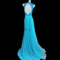 Blue Beaded Backless Long Chiffon Ball Gown Evening Gown Graduation Gown nv4400