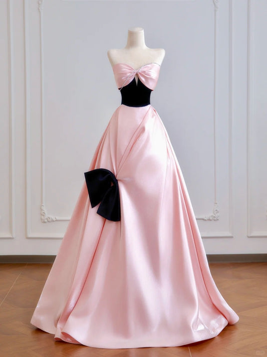 Rosa Schleife Langes Satin Ballkleid Abendkleid nv4943