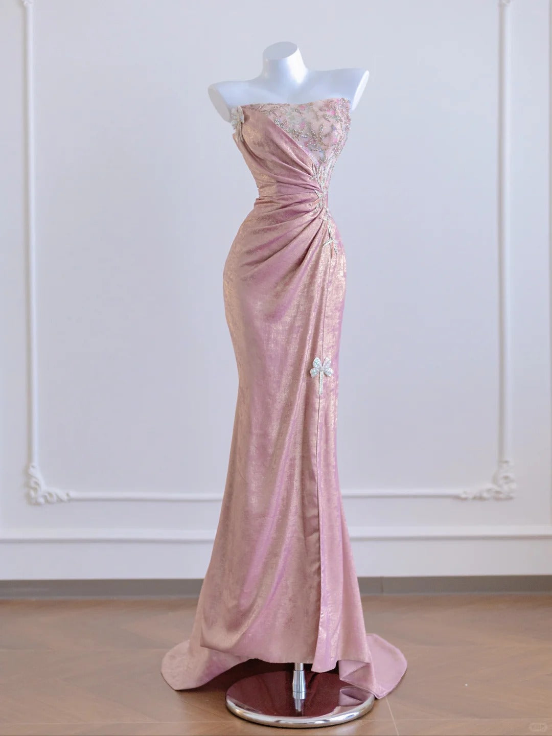 Rosa Mode exquisite Perlen lange Ballkleid Abendkleid Partykleid nv4726