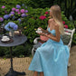 Robe de soirée en satin bleu ciel clair 2 pièces sans manches nv2170
