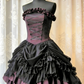 Robe mini bustier contrastée noire et violette - Corset à lacets et volants multiples - Robe de soirée/à thème NV6806